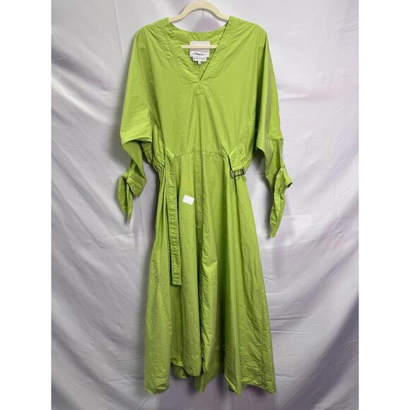 3.1 Phillip Lim x RTR Green Poplin V-Neck Midi Dress Size 10 with discoloration - Picture 4 of 11